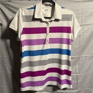 adidas Women's Striped Button Down Shirt - White, Purple, Blue, Gray